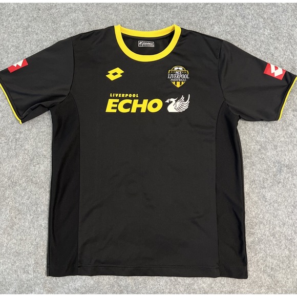 Liverpool Ace Football Shirt Jersey Echo Sponsor Lotto‎ Men's Large Black Yellow - Picture 4 of 8